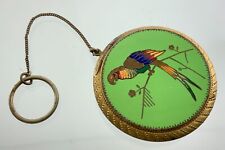 Vanity Mirrored Compact Enamel Parrot Vintage Beauty Product EE493 picture