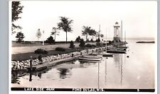 LAKE SIDE PARK & LIGHTHOUSE fond du lac wi real photo postcard rppc boat dock picture