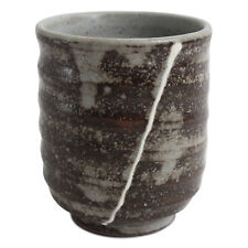 Mino ware Japanese Yunomi Chawan Tea Cup Burnt Brown w/ White Line made in Japan picture