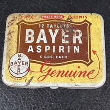 Bayer Aspirin Vintage Litho Pocket Tin 12 Tablets Sterling Drug Inc USA picture