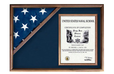 MILITARY INSIGNIA AND AMERICAN FLAG CERTIFICATE DISPLAY CASE SHADOW BOX picture