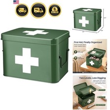Large Metal First Aid Box Empty, 8.5-Inch, Green with White Cross picture