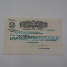 Vintage Grand Lodge Massachusetts Odd Fellows IOOF Correspondance Letter 1937 picture