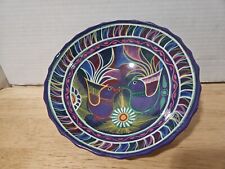 Vintage Talavera Mexican Folk Art Pottery Footed Bowl Love Birds Hand Painted 8