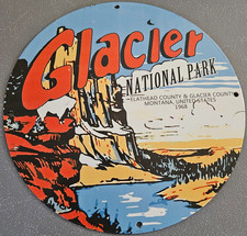 VINTAGE 1968 GLACIER NATIONAL PARK 12" PORCELAIN ENAMEL SIGN MONTANA FLATHEAD picture