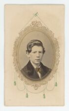 Antique Cartouche Style Hand Tinted CDV Circa 1860s Handsome Young Boy in Suit picture