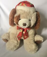 CHRISHA Playful Plush Vintage 1988 Christmas Puppy Stuffed Animal W/ Hat & Bow picture
