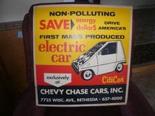 1974 CITICAR Electric Car Sign - Chevy Chase Cars Inc, Bethesda Maryland-Vintage picture