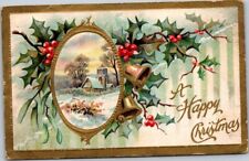 Early 1900's A Happy Christmas Holly Leaves Embossed Antique Postcard B16 picture