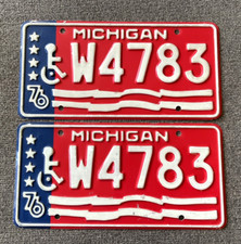 RARE 1976 HANDICAP MICHIGAN LICENSE PLATE PLATES PAIR ALL ORIGINAL HANDICAPPED picture