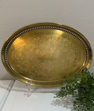 Vtg Copper Craft Solid Brass Reticulated Edge Floral Oval Tray Trinket Dish picture