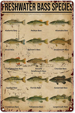 8X12 inch Retro Tin Sign Fishing s Vintage Freshwater Bass Species Type of Fish picture