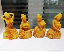 4 Pcs Chinese Yellow Jade Stone Carved Ancient Beauty Girls Statue Collection picture
