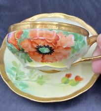 Ginori Tea Cup & Saucer Floral Hand Painted Signed Italy Gold Gilded Antique picture