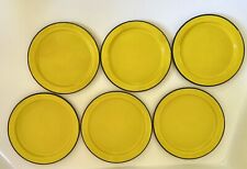 Set of 6 MCM Vintage OTO Enamelware Yellow Plate Black Rim 8.5