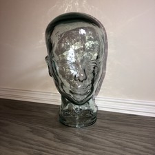 Vintage Glass Mannequin Head Green Tint Textured Life Size  12" x 5.5" picture