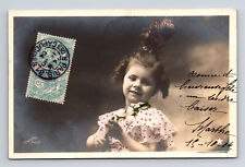 c1904 RPPC Portrait Young French Girl Crazy Hair Clavette Hand Colored Postcard picture