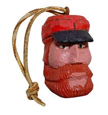 3” Carved Wood Sea Captain Christmas Tree Ornament Red Beard picture