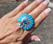 Zuni Ring Native American Sterling Silver Turquoise Sun face Kachina sz 9.75US picture