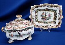 ANTIQUE MASONS STAFFORDSHIRE CHINOISERIE 3PC SAUCE TUREEN,  CA 1840 picture