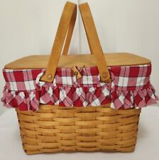 Longaberger Large Picnic Basket+Liner+Plastic Prot. ROMANTIC COUNTRY TAILGATING picture