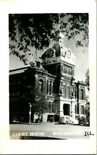 RPPC Winchester Illinois IL - Scott County Court House Cars UNP Postcard picture
