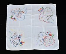 Vintage Hand Embroidered Ladies in Gowns Flower Garden Cotton Tablecloth 30 x 33 picture