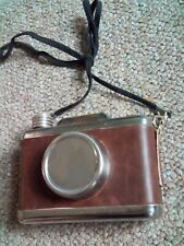 Vintage 35mm Camera Stainless Steel Hip Hidden Flask Leather Wrapped picture