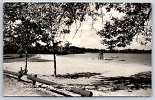 Kewaskum Wisconsin~Mauthe Lake Bathing Beach~Lifeguard Chair~1950s RPPC picture