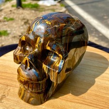 3.74LB Natural Tiger's Eye Quartz Skull, Fine Carving Crystal Healing Gift picture