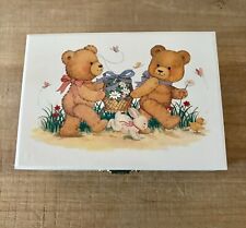 Vintage 1980s Teddy Bear Musical Jewelry Box 5.75” x 4” x 3.25