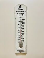 EARLY LARGE WOOD ADVERTISING MAINE THERMOMETER SHAW BUSINESS COLLEGE PORTLAND  picture