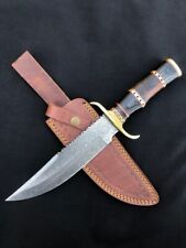 CUSTOM HANDMADE DAMASCUS STEEL HUNTING BOWIE KNIFE & LEATHER SHEATH picture