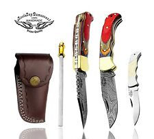 Best.Buy.Damascus1 Pocket Knife Damascus Knife Set Hunting Folding Pocket Knives picture