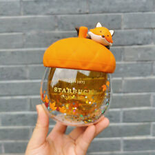 NEW Starbucks Cup W/ Lid Autumn Acorn Cute Fox Double Wall Glass Coffee Mugs 8oz picture