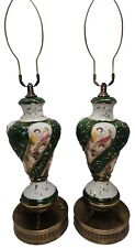 2 Berger Co Italy Copodimonte Table Lamps Gold Trim Green White Handpainted Read picture