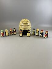Vintage Nesting Wooden Igloo Set 10 Wooden Penguins 1.75” Tall picture