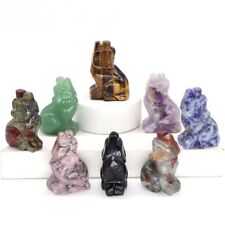1.5'' Natural Raw Wolves Gemstone Quartz Crystal Carved Reiki Healing Wolf Decor picture