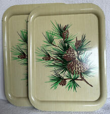Vintage T.V. Trays Metal Trays 14 1/2”L x 10 1/2”W Pine Tree Branch w/pine Cones picture