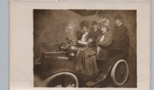 DRIVING SILLY PROP CAR c1910 england?canada? real photo postcard rppc ~ghost picture