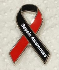 *NEW* Sepsis Awareness red and black ribbon enamel pin badge. Charity. picture