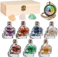 Witchcraft in Skulls Bottles Real Crystal Chips Set Crystals Healing Stones picture