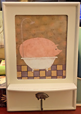 Warren Kimble~Pig 🐖/Bathroom~Footed Bathtub/Framed~w/Metal Pig & Hook/Shelf~ picture