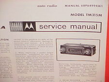 1965 MOTOROLA AUTO CAR AM RADIO FACTORY SERVICE SHOP REPAIR MANUAL MODEL TM315M picture