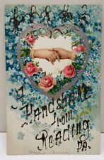 A Handshake from Reading Pa Embossed Glitter Decorated Postcard A18 picture