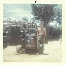 VIETNAM WAR Vintage Photo Man Improvised Military Gun Truck Nose Art Roadrunner picture