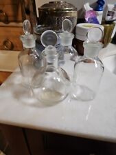 Set 4 Vintage Apothecary Jars Clear Liter Glass, Pharmacy Bottles W/Stoppers 6