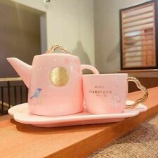 2022 Hot Starbucks China Pink Sakura Birds Teapot Coffee Mugs Tea Tray Set Gifts picture