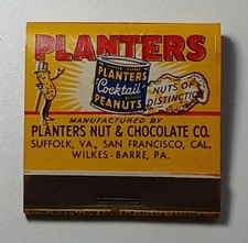 Rare Planters Nut & Chocolate Co Matches Cocktail Peanuts Matchbook Excellent picture