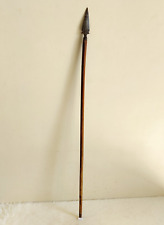 19c Vintage Original Old Iron Spear In Wooden Stick Decorative Collectible W123 picture